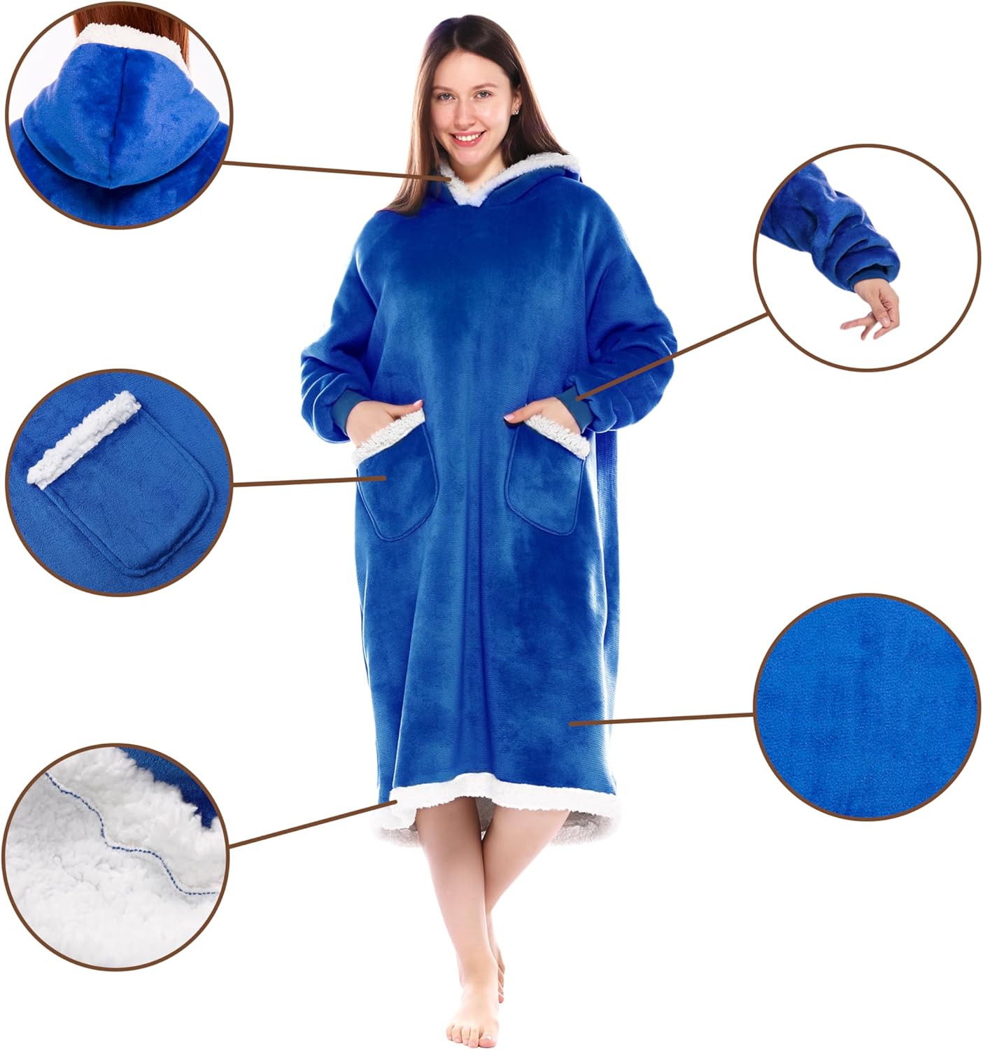 Hooded Blanket Wearable Super Soft Flannel & Sherpa, Oversized Fleece Hoodie Blanket, Cozy Wearable Blanket - Image 3