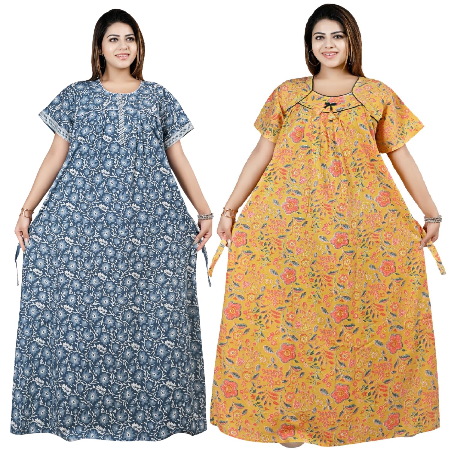 Cotton Nighty Maxi Plus Size Women | Floral Printed Full Length Cotton Night Gown | Soft, Breathable Nightwear Loose Fit Nighty XXL-4XL (Pack of 2)-picture-40