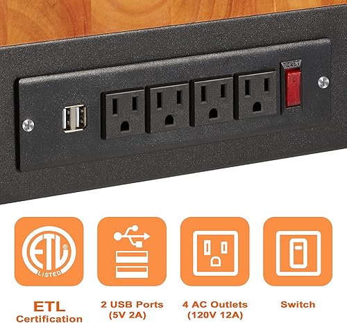 Miniatura 3 de Haddockway Banco de trabajo ajustable para garaje, mesa de trabajo superior de madera de goma de 60 x 22 pulgadas con tomas de corriente, capacidad