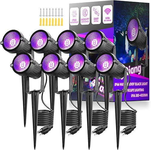 Paquete de 4 luces negras impermeables, IP66 de 15 W, luz negra LED para Halloween, para exteriores, con interruptor de encendidoapagado, enchufe +