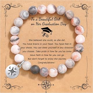 QWNHONEY Teacher Gifts for Women Teacher Appreciation Gifts Graduation Gift for Her Natural Stone High School Class of 2025 Apple Bee Compass Tree Charm Jewelry Bracelet