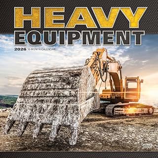 Heavy Equipment | 2026 12 x 24 Inch (Hanging) Monthly Square Wall Calendar | Plastic-Free | BrownTrout | Vehicles Machinery