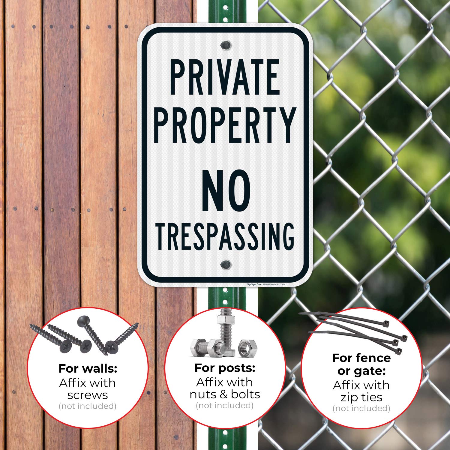 Private Property No Trespassing Sign, 12x18 Inches, 3M EGP Reflective .063 Aluminum, Fade Resistant, Indoor/Outdoor Use, Made in USA