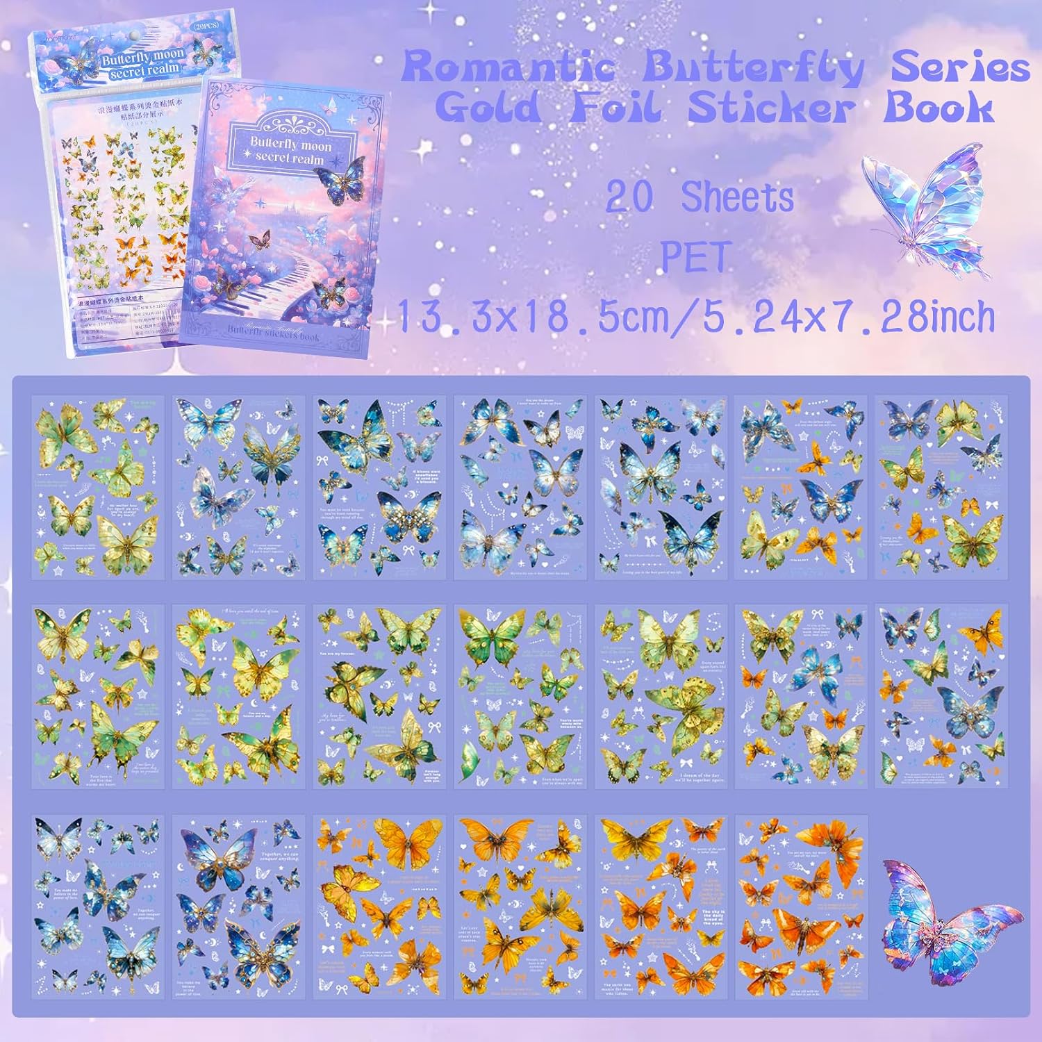 Elegant Stickers for Scrapbooking - Beautiful Butterfly Designs for Notebooks, Laptop, Water Bottle, Phone Case Decor - Perfect Junk Journal Stickers for Adults and Students (Purple)