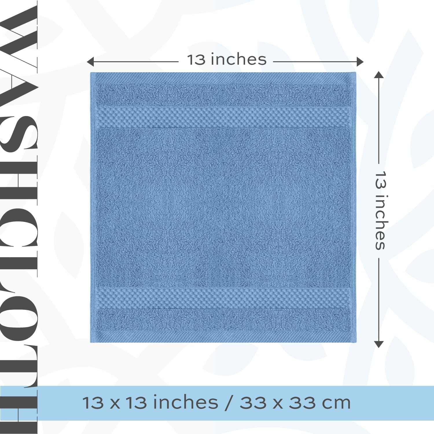 White Classic 12 Luxury Light Blue Washcloths 13 x 13 and 2 Luxury Bath Sheets 35 x 70 | Cotton, Highly Absorbent and Quick Dry for Hotels, Spa and Bathroom