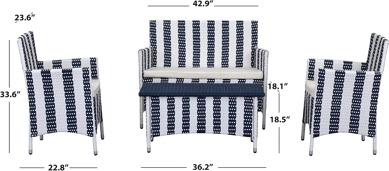 Safavieh Outdoor Collection Figueroa Navy and White 4 Piece Patio Set