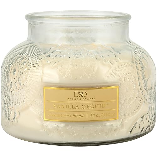 Vanilla Orchid Embossed Candle Jar (18 oz) - Refreshing aroma of invigorating fragrances - Large Dual Wick Embossed Glass Jar Candle for Relaxing - Sweet vanilla & orchid scented Candle Gift for Women - Orchid Vanila