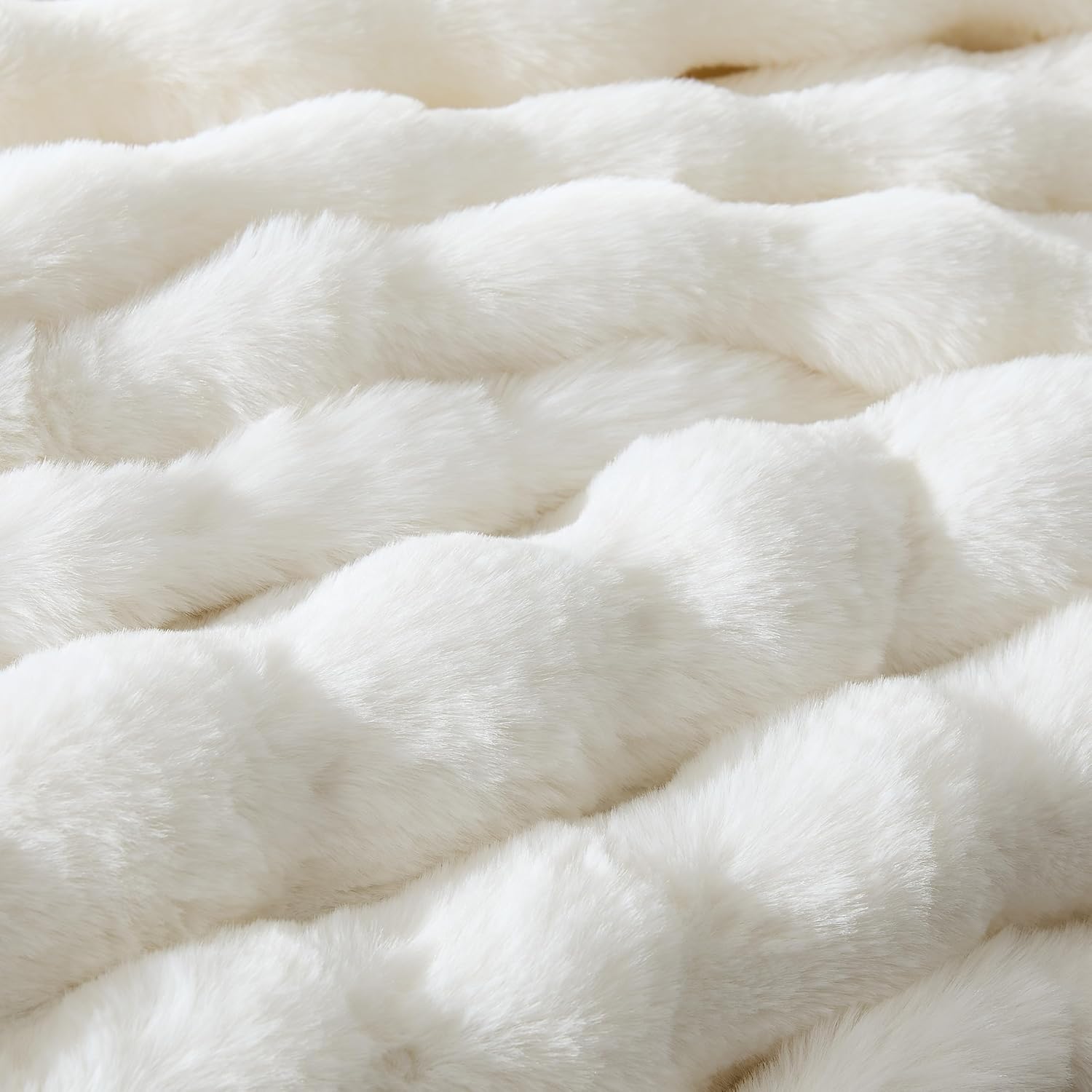 WDCOZY Luxury Ivory Bubble Throw Blanket, Cream White Faux Fur Mink Plush Throw for Couch, Sofa and Bed, Soft Fluffy Fuzzy Furry Cozy Blanket, Thick and Warm, 60x80 inches - Image 8