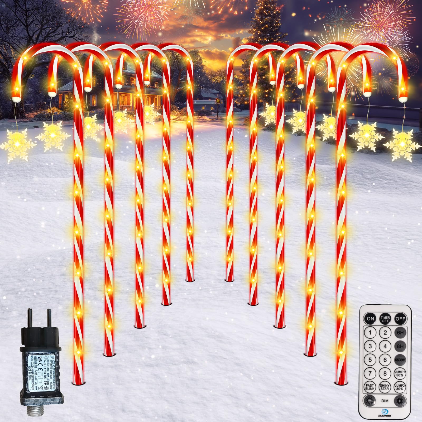 HELESIN Catena luminosa con bastoncini di zucchero, 10 pezzi, design rialzato, bastoncini di zucchero a LED, per esterni, 110 LED, 12 modalità, bastoncini di zucchero illuminati, impermeabili, fiocchi