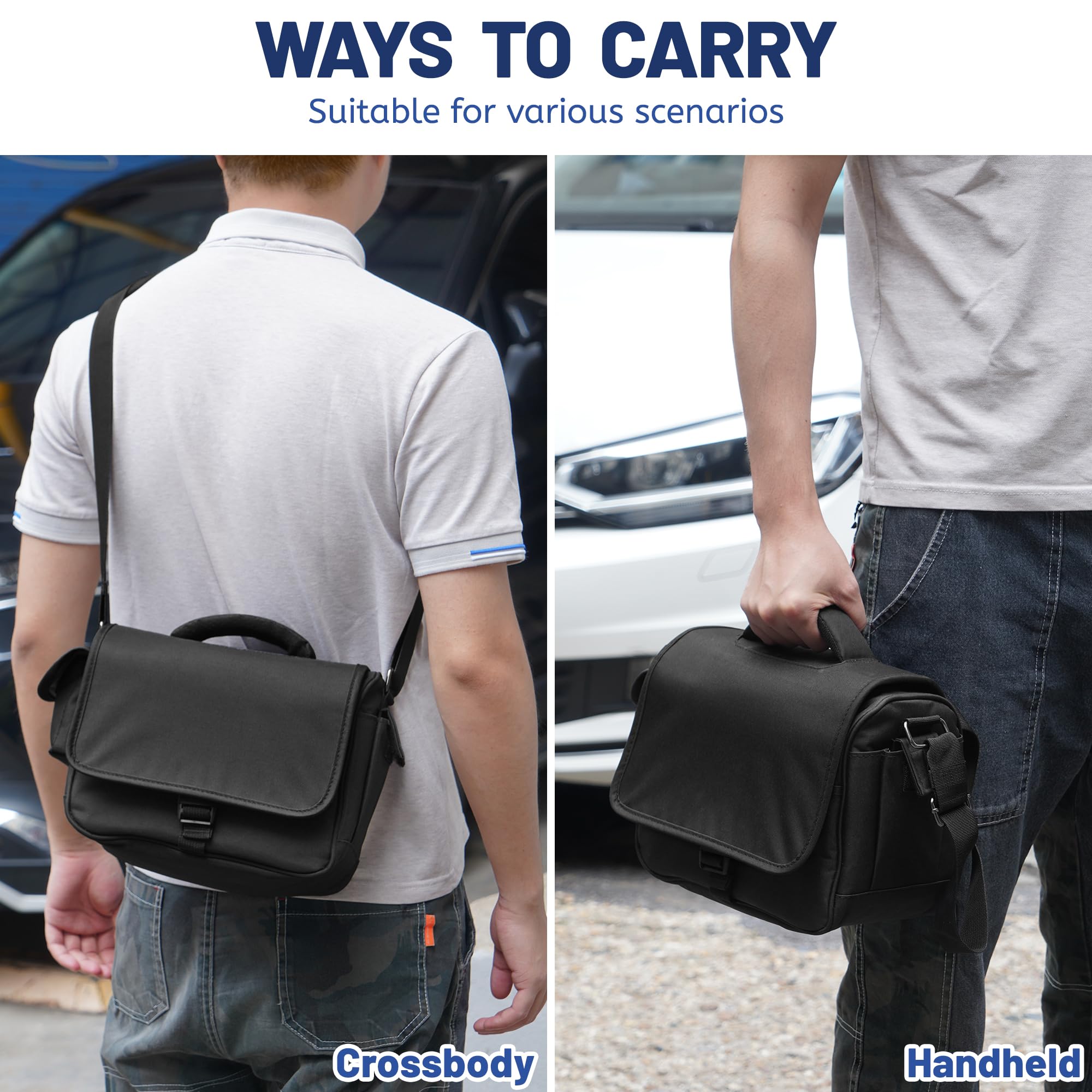 SLR Kameratasche, Wasserdicht Kamera Tasche mit Regenschutzhülle, Stoßfest Camera Bag mit Gepolstert, Fototasche zum Umhängen für den täglichen Gebrauch(Schwarz)