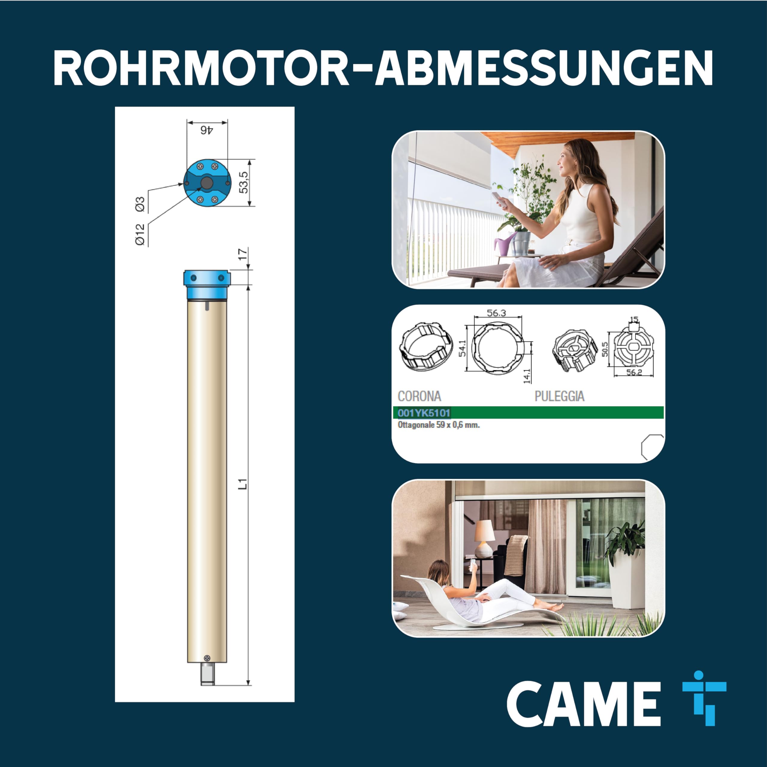 CAME MONDRIAN Rohrmotor-Kit für Rollläden, Leistung 30NM