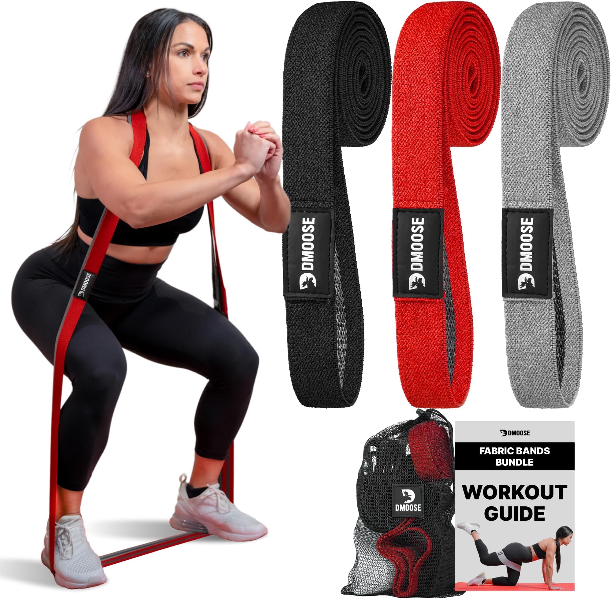 - DMoose Fitness Fabric Resistance Bands for Full Body Exercises - Non-Slip Thick Cloth Stretch Band for Squats, Lunges & Bicep Curls - Long Resistance Bands for Working Out - Booty Band for Men & Women