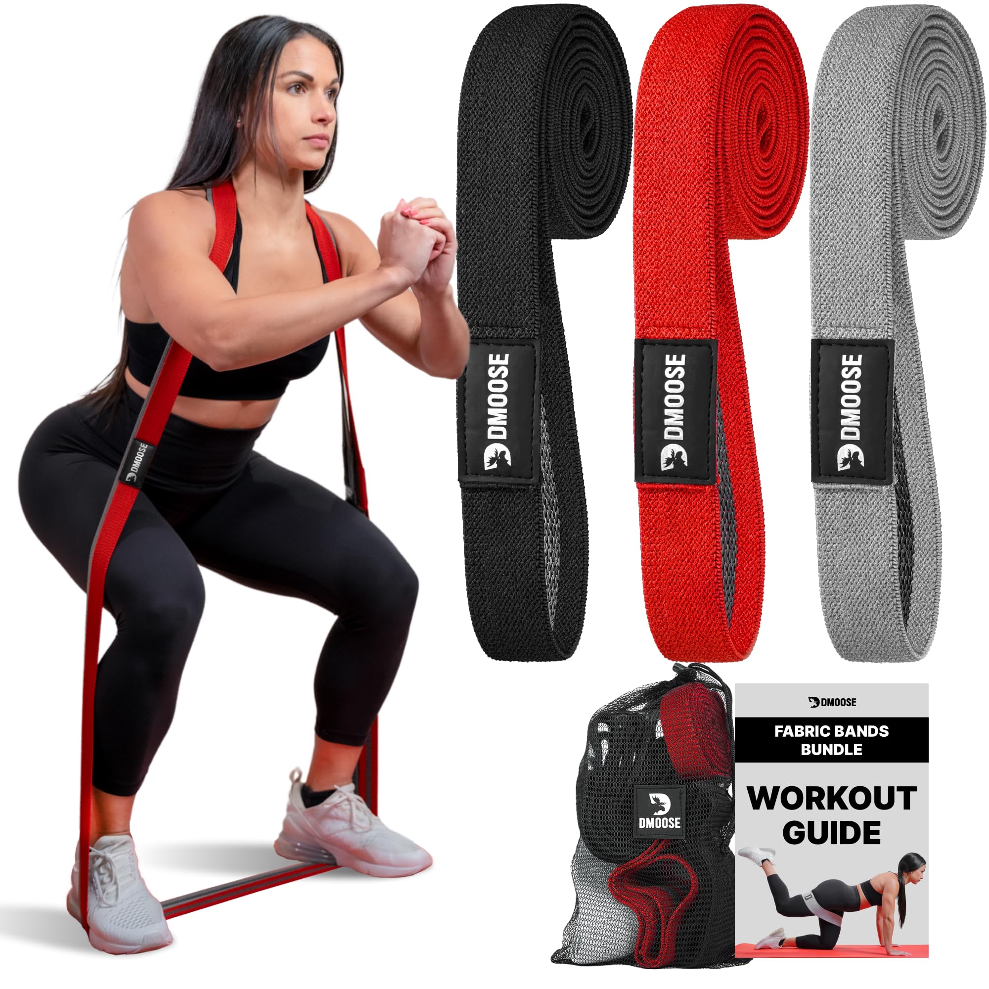 DMoose Fitness Fabric Resistance Bands for Full Body Exercises - Non-Slip Thick Cloth Stretch Band for Squats, Lunges & Bicep Curls - Long Resistance Bands for Working Out - Booty Band for Men & Women