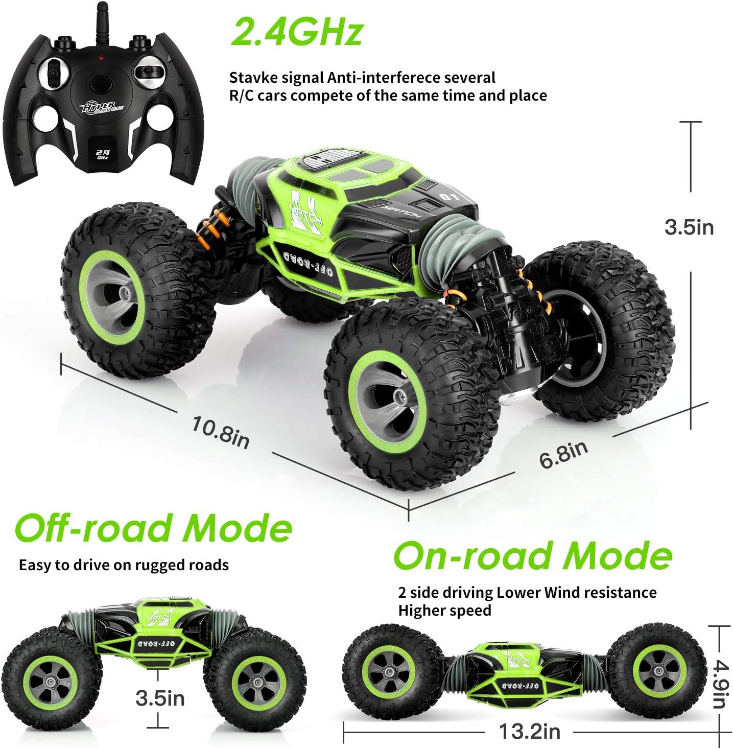 SteamPrime Remote Control Car Rc Car,2.4 GHz Fast Speedy Rc Drift Race Car with Rechargeable Batteries,Rock Crawler Truck Monster Vehicles Buggy Hobby Car Toy Gifts for Boys Kids Girls Adults-Green : Toys & Games