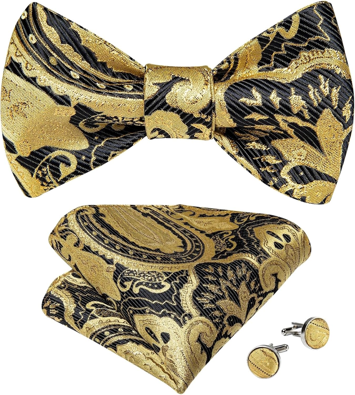 Paisley Self Tie Bow Silk Woven Wedding Party Ties Hanky Brooch Pin Set Tuxedo