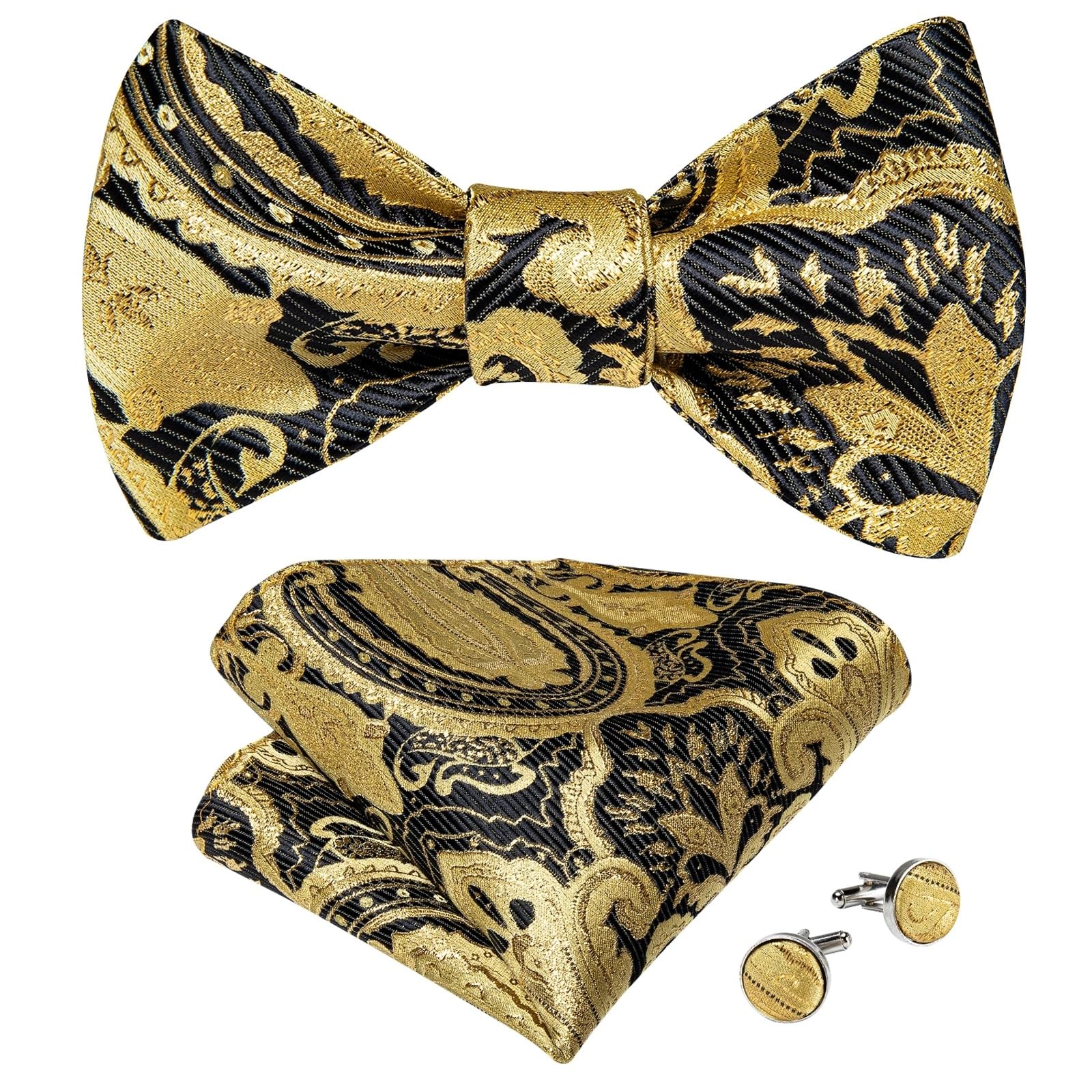 JFDBGU Paisley Self Tie Bow Tie Silk Woven Wedding Party Ties Hanky Brooch Pin Set Tuxedo Bow
