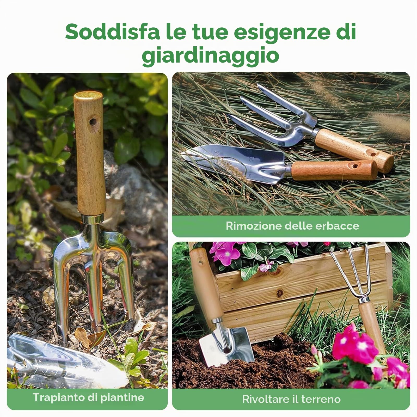 Grenebo Set di Attrezzi da Giardinaggio, 9 Pezzi Pesanti Attrezzi Giardinaggio con Cesoie da Potatura e Borsa da Viaggio con Manico XL, Set Giardinaggio Regali da Giardino per Uomo Donna