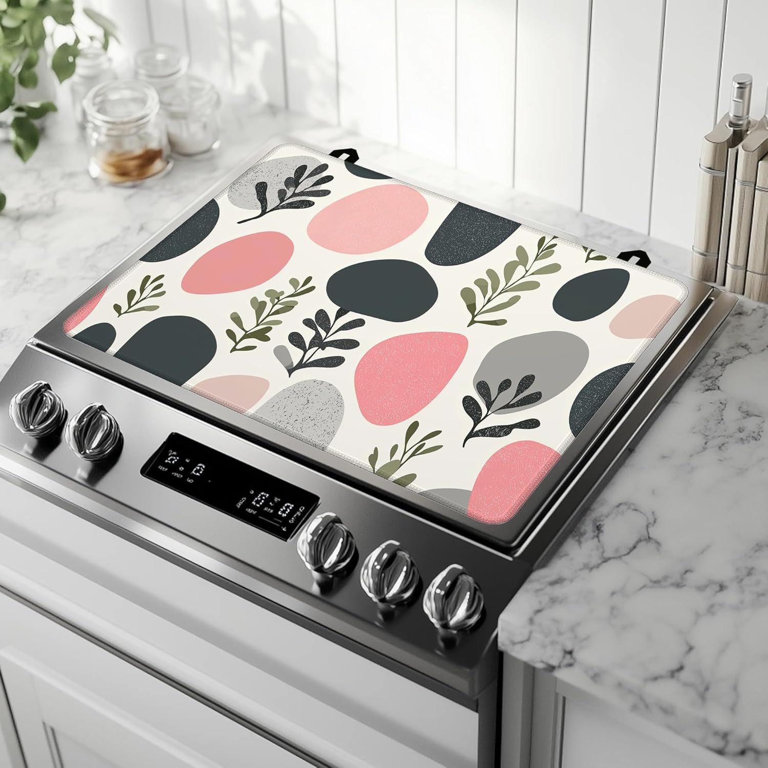 Stove Top Covers for Electric Stove,Hummingbird Purple Flower Floral Heat Resistant Glass Cooktop Cover Protector for Kitchen Ceramic Countertop Dish Drying Mats 28.5×20.5 in