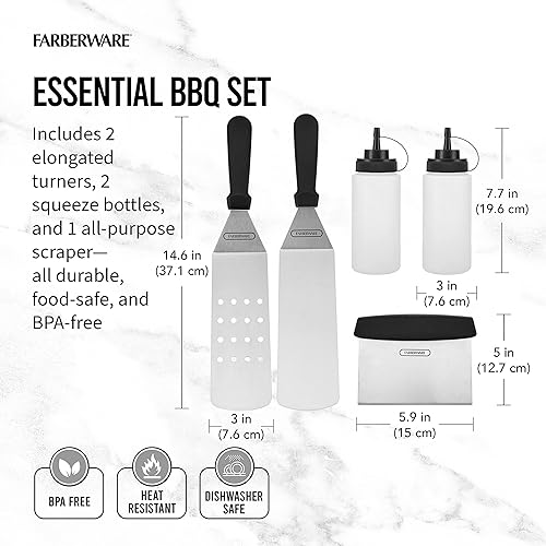 Miniatura 2 de Farberware Juego de cocina multiusos para barbacoa, 5 piezas, acero inoxidable y negro