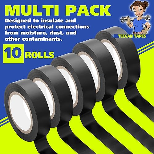 Miniatura 3 de Gaffer Power Cinta eléctrica negra (paquete de 10)  Cinta de alambre de vinilo de PVC de 7 mil  Resistente al calor y al fuego  34 pulgadas x 66