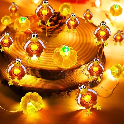 Miniatura 2 de TURNMEON Guirnalda de luces de calabaza 3D de pavo de Acción de Gracias, 6.56 pies, 20 luces LED, funciona con pilas, alambre de cobre, guirnalda de