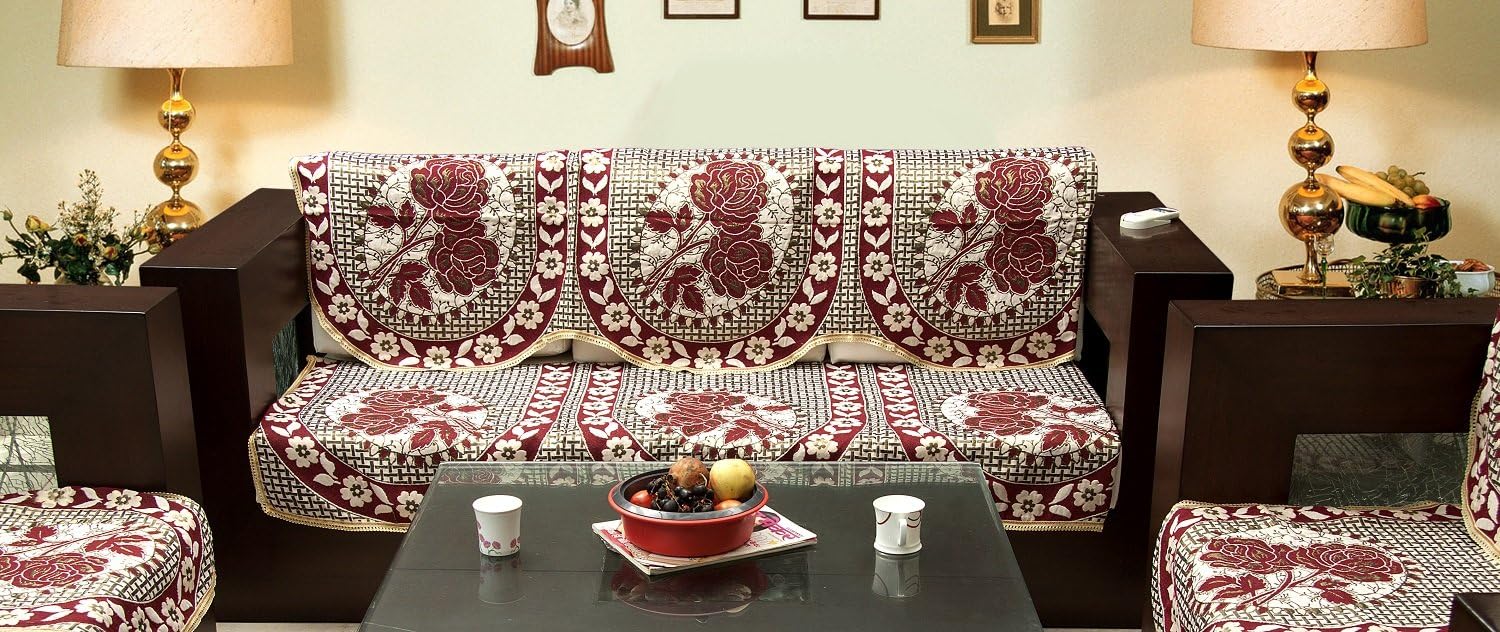 Zesture Bring Home Floral 6 Piece Cotton Sofa and Chair Cover Set - 27"x70", Multicolour