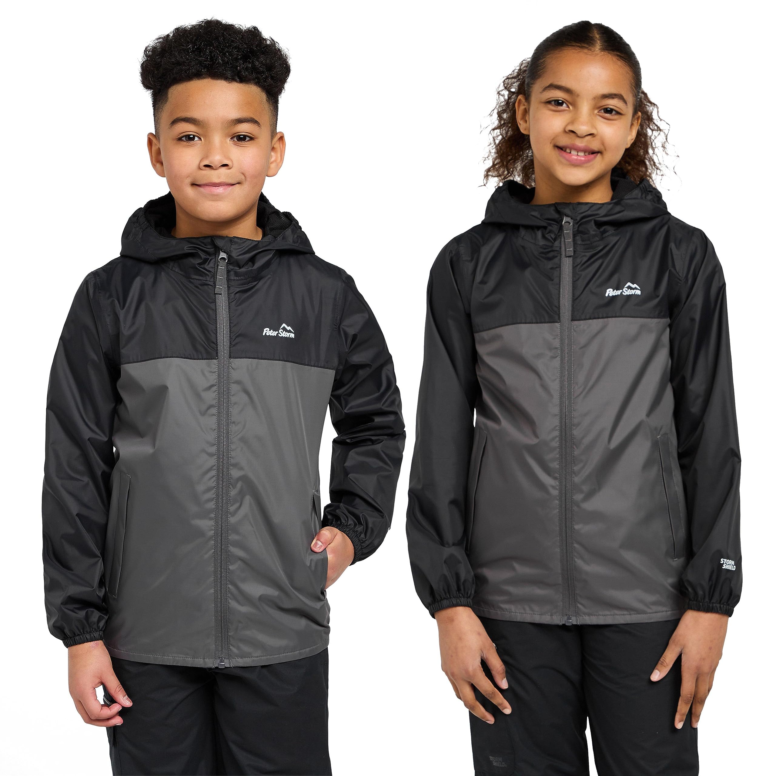 Peter Storm Kids’ Cyclone Jacket with Fitted Hood & 2 Zipped Pockets, Waterproof, Breathable & Lined Raincoat for Boys & Girls (UK, Age, 11 Years, 12 Years, Regular, Black)
