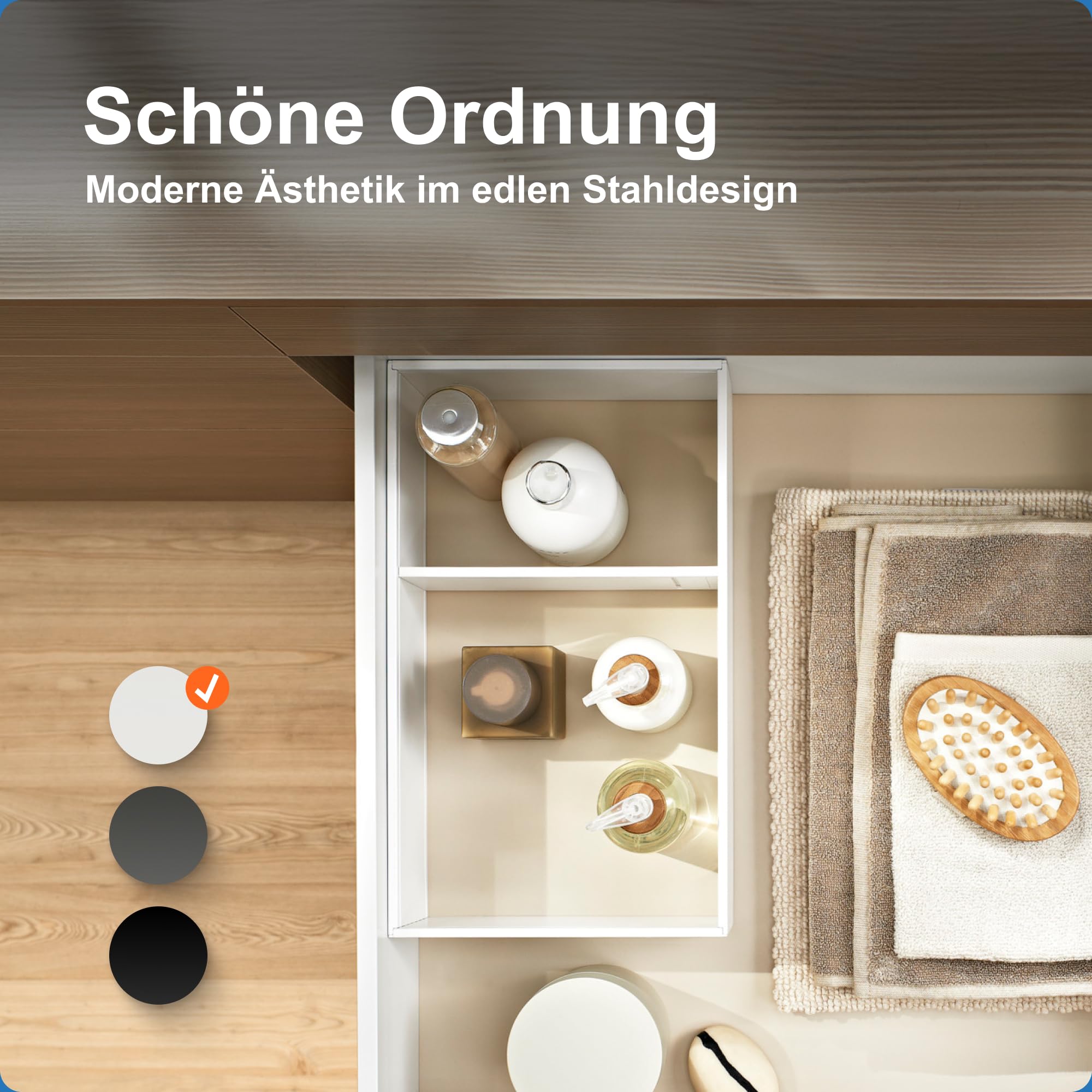 Blum AMBIA-LINE Schubladen-Organizer Stahl 37×22×11 cm | Seidenweiß | Küche | Magnetplattenhalter – kein Verrutschen | Schubladen Organizer aus formstabilem Stahl | Modular erweiterbar | Für Küche & Bad