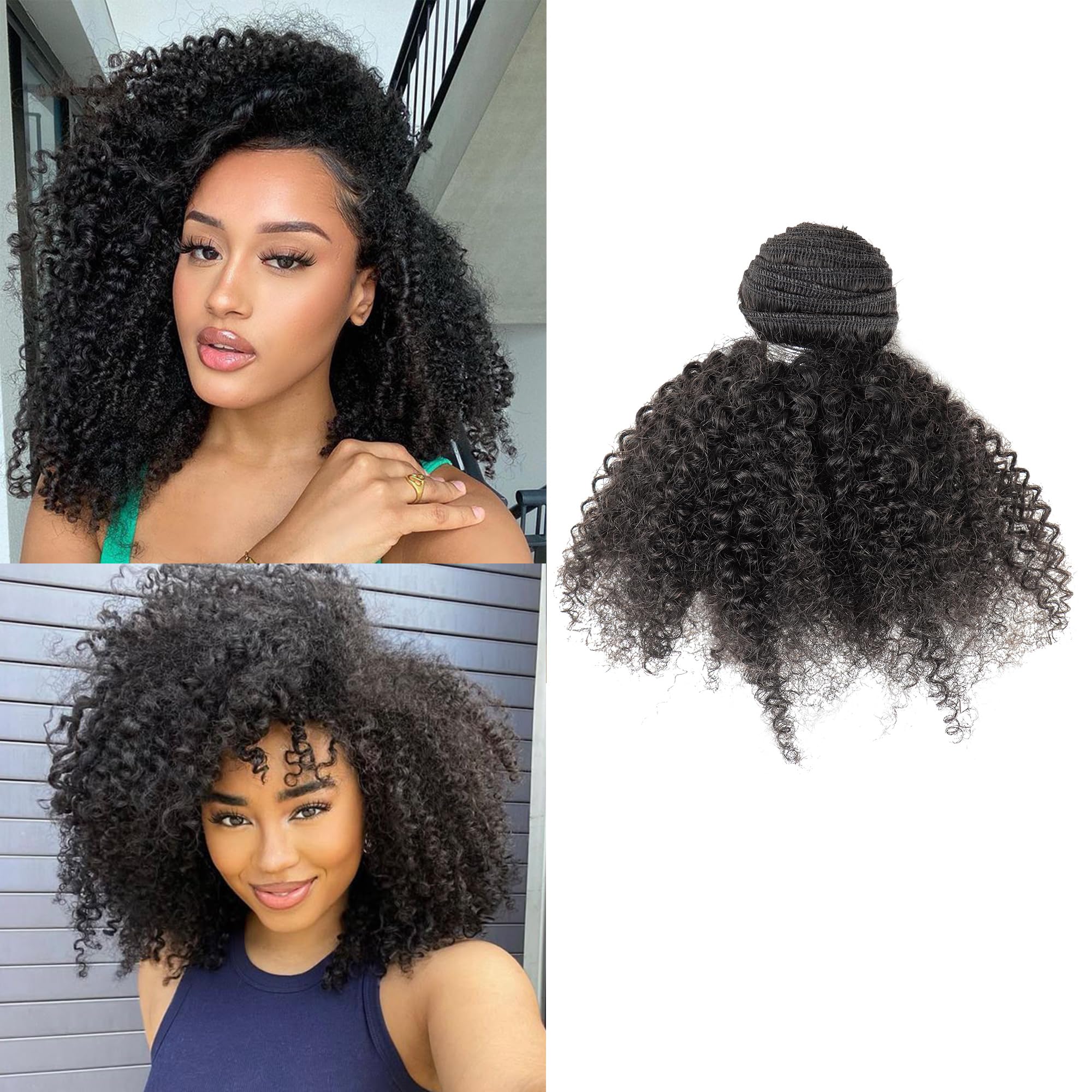 Unprocessed Virgin Human Hair Bundles 8 10 12 Inch Afro Kinky Curly Extensions Amazon.com : Mongolian Afro Kinky Curly Bundles Human Hair 8  main image 4