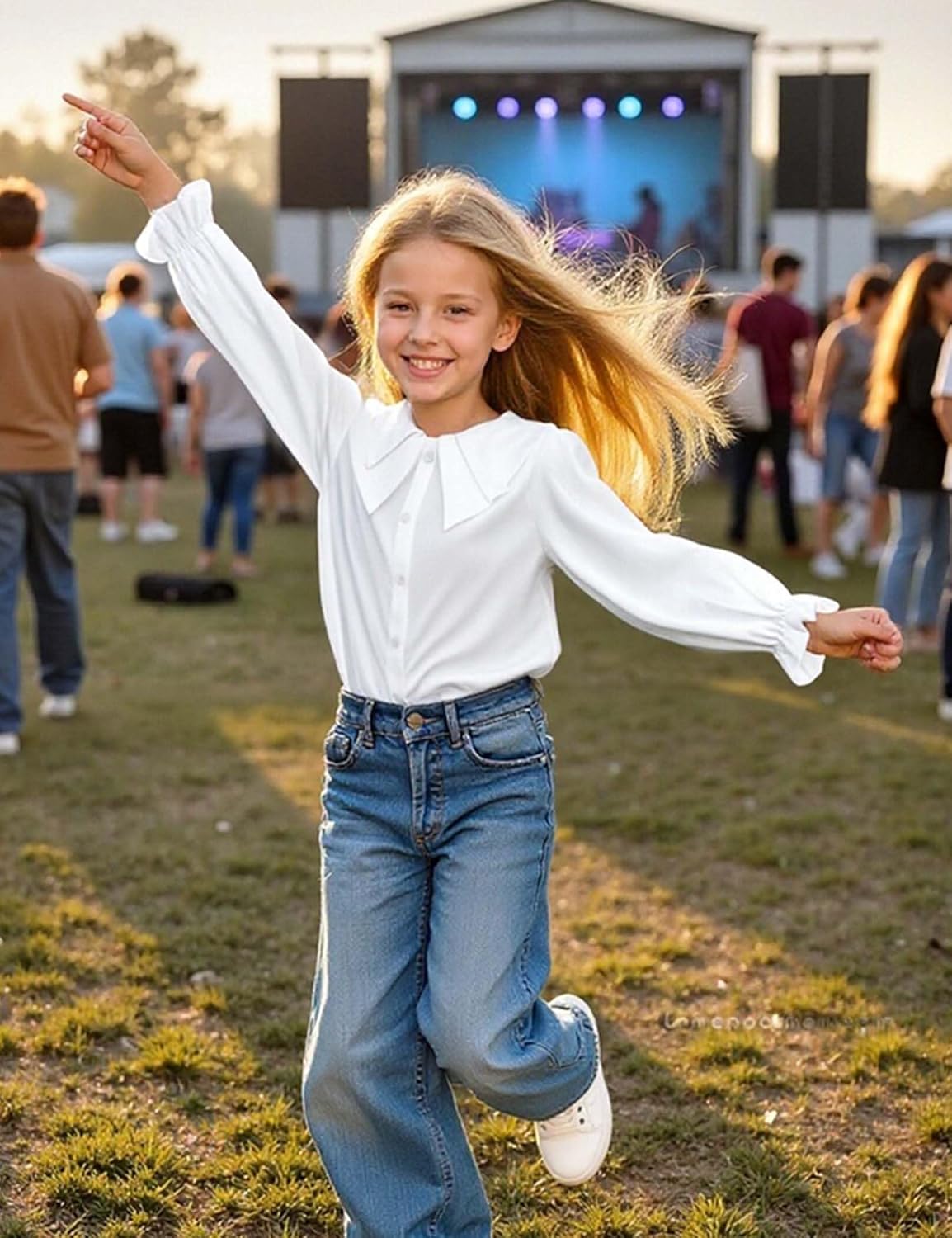Girls Short Sleeve Peter Pan Blouse Puff Sleeve Button Down Shirt School Uniform Blouse 3-12 Years
