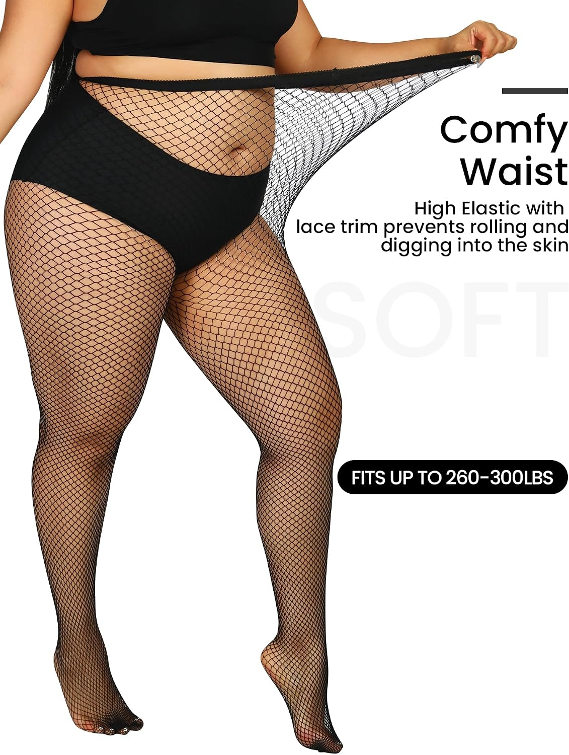 Plus Size Fishnet Tights Mesh Stockings Woman's Pantyhose Hosiery High Waist-Medium Mesh