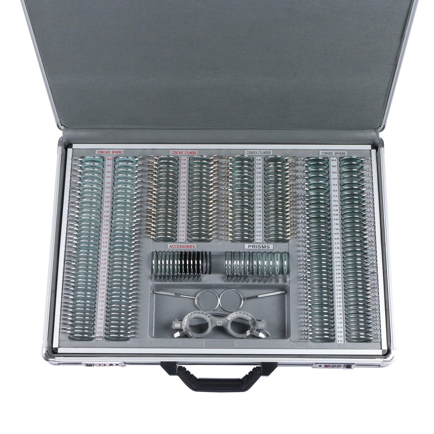 Matronix Optical Trial Lens Set - Metal Rim Aluminum Case, 266-CU, Includes 232 Lenses: 80 Convex, 80 Concave, 80 Cylinders, 12 Prism, 15 Accessories - Free Optometry Kit