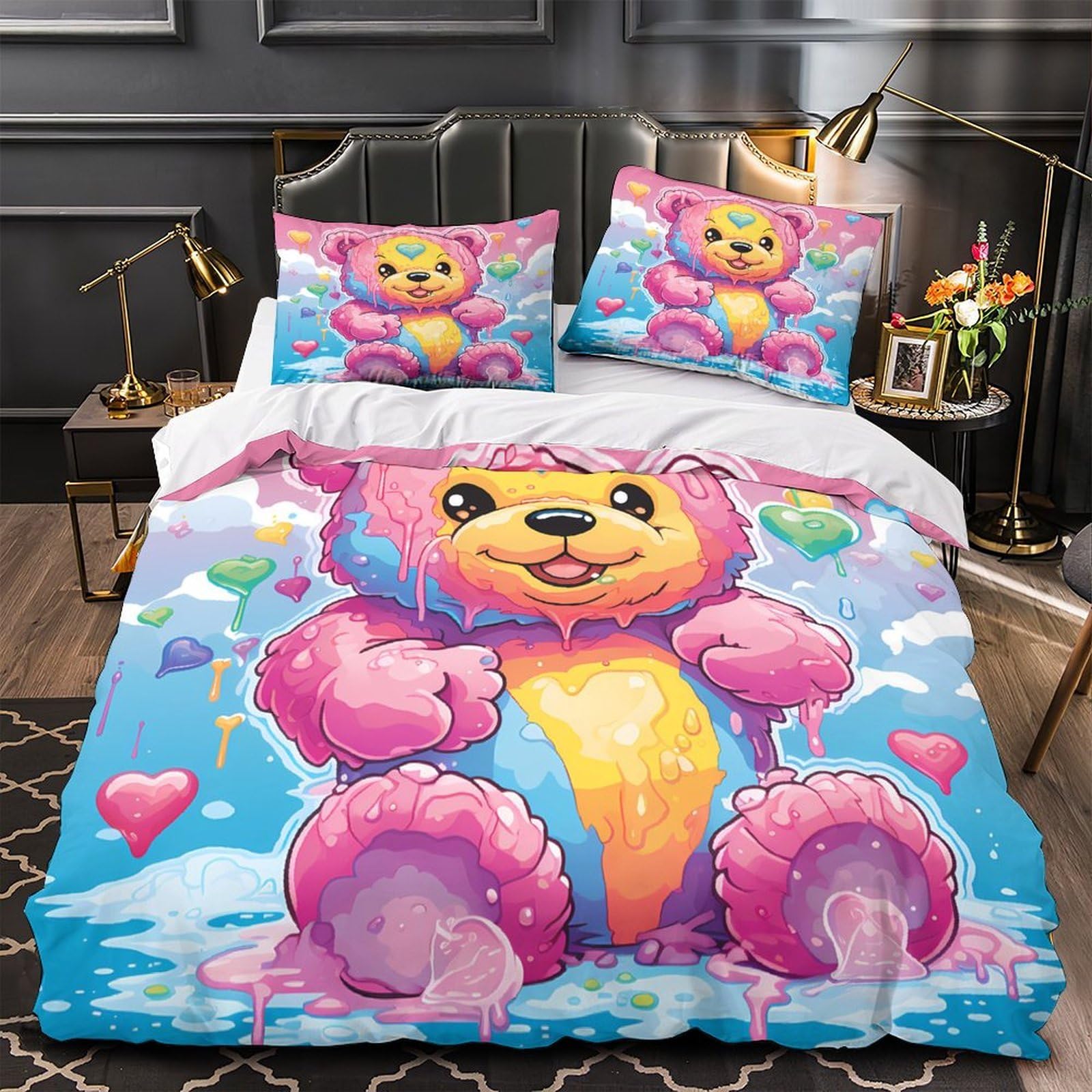 Parure de lit hypoallergique pour enfant avec housse ours 3D
