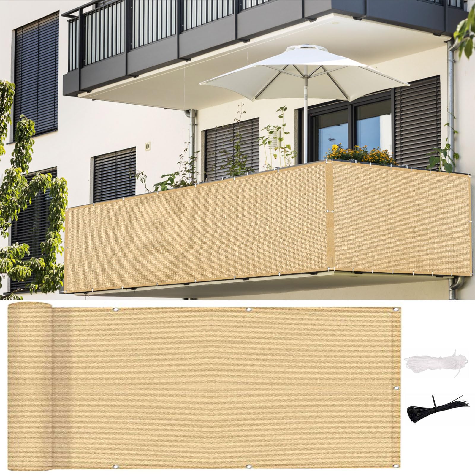 Brise vue anti regard et vent pour balcon : la solution occultante en toile HDPE jaune sable
