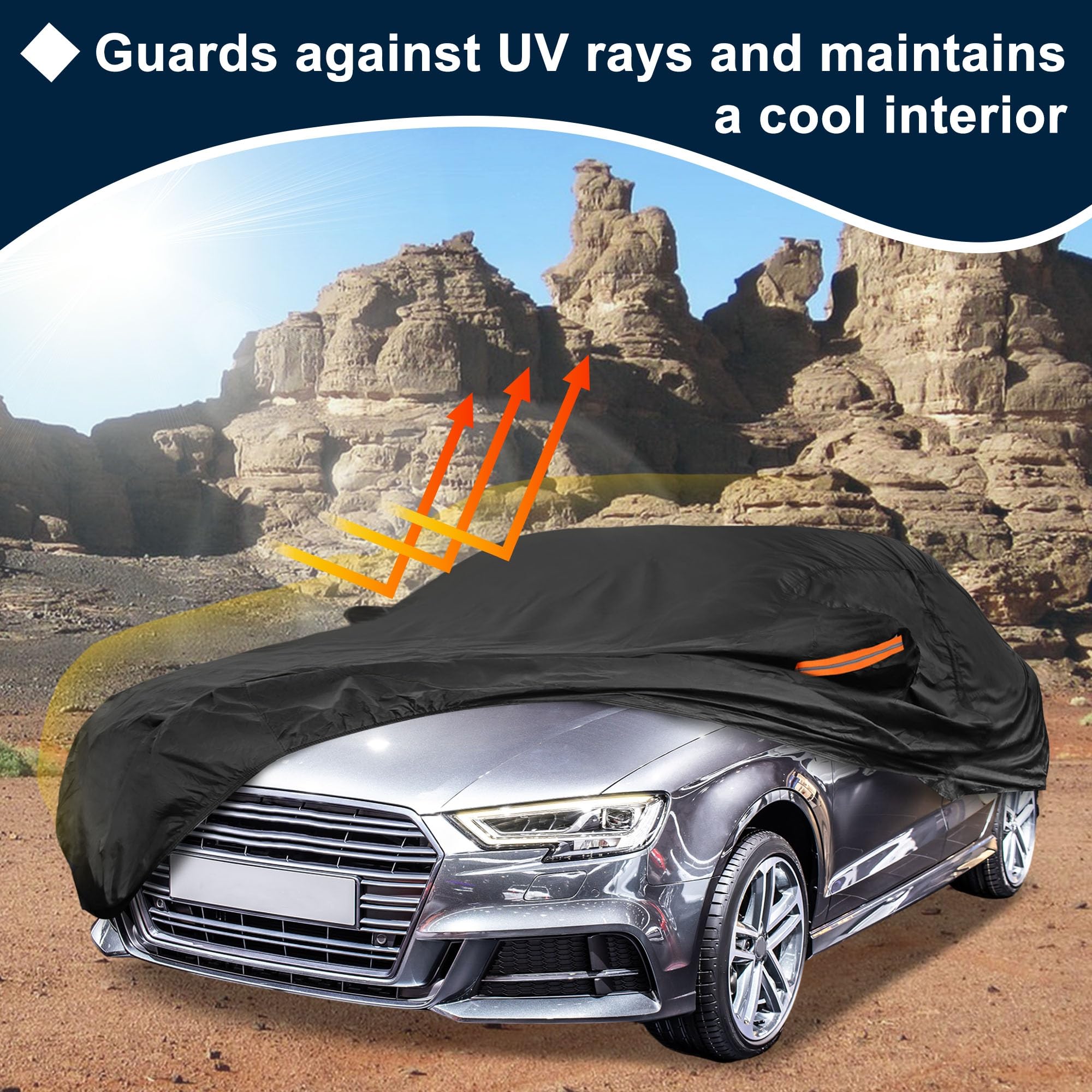 ATOCOVER Black Heavy Duty Waterproof Car Cover for Sedan 179-185 - All-Weather UV Protected Outdoor Full Exterior Cover — view 3