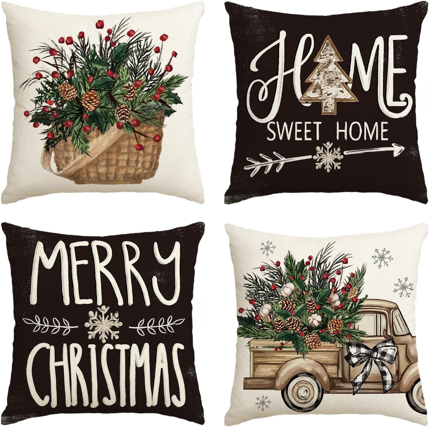 AVOIN colorlife Bee Happy Hello Sunshine - Set di 4 federe per cuscino