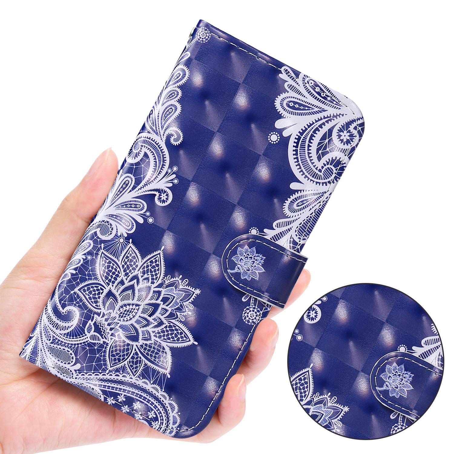 Surakey Etui Coque Galaxy S9 Étui Housse en Cuir Portefeuille Coque Magnétique Flip Cover Fentes de Cartes Dessin Imprimé Pochette Coque Protection avec à Rabat Stand, Blanche Mandala Fleur