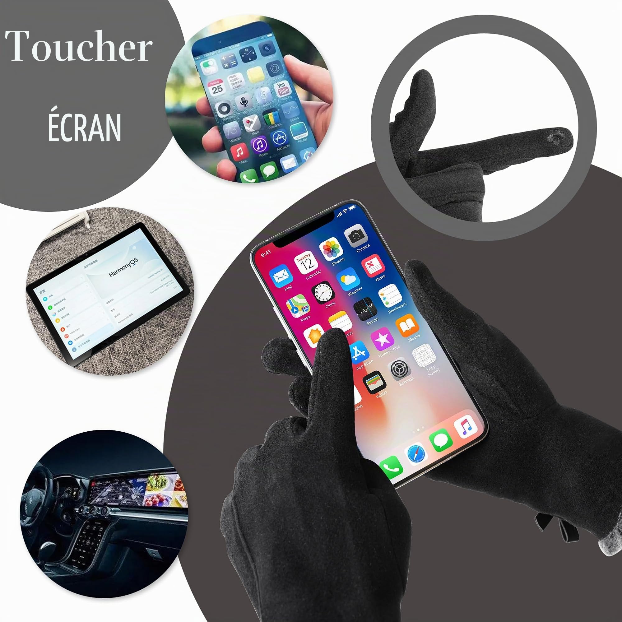 Gants d'hiver thermiques pour femme Doublure En Polaire Fine - Pour écran tactile Texting - Gants d'hiver chauds et coupe-vent - Pour cadeau, ski, cyclisme, Taille unique