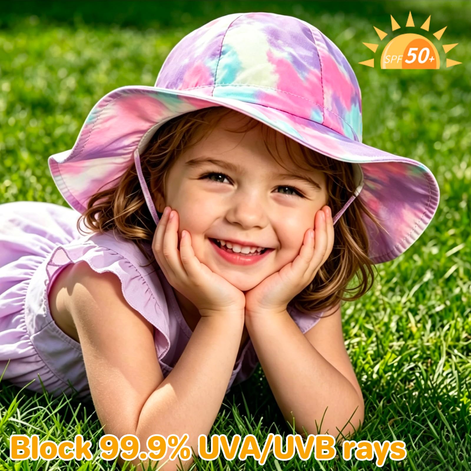 Sombrero de sol para niña con SPF 50+, ala ancha, lindo, ajustable, para bebés de 0 a 6 meses, B4-pinkDinos + Whitedinos, 0 – 6 meses, B4 – Rosa, 0 – 6 meses, B4 – Rosa, 0-6 meses, B4-rosa, 0-6