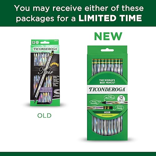Miniatura 5 de Ticonderoga Noir Wood-Cased Pencils, Pre-Sharpened, #2 HB, Holographic (Pack of 6, 72 Count Total)