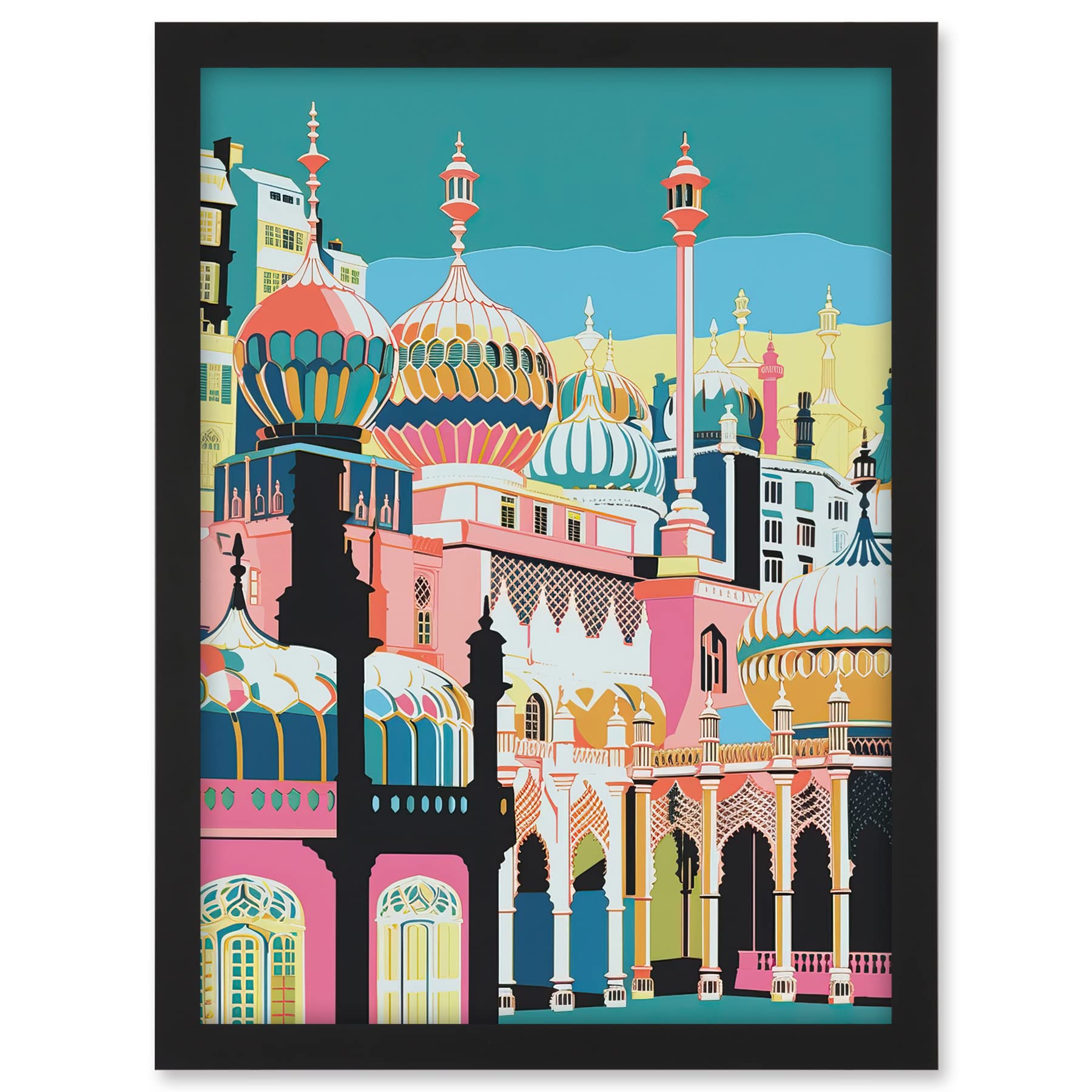 Artery8 Brighton Royal Pavilion Multicoloured Architecture Artwork Framed A3 Wall Art Print