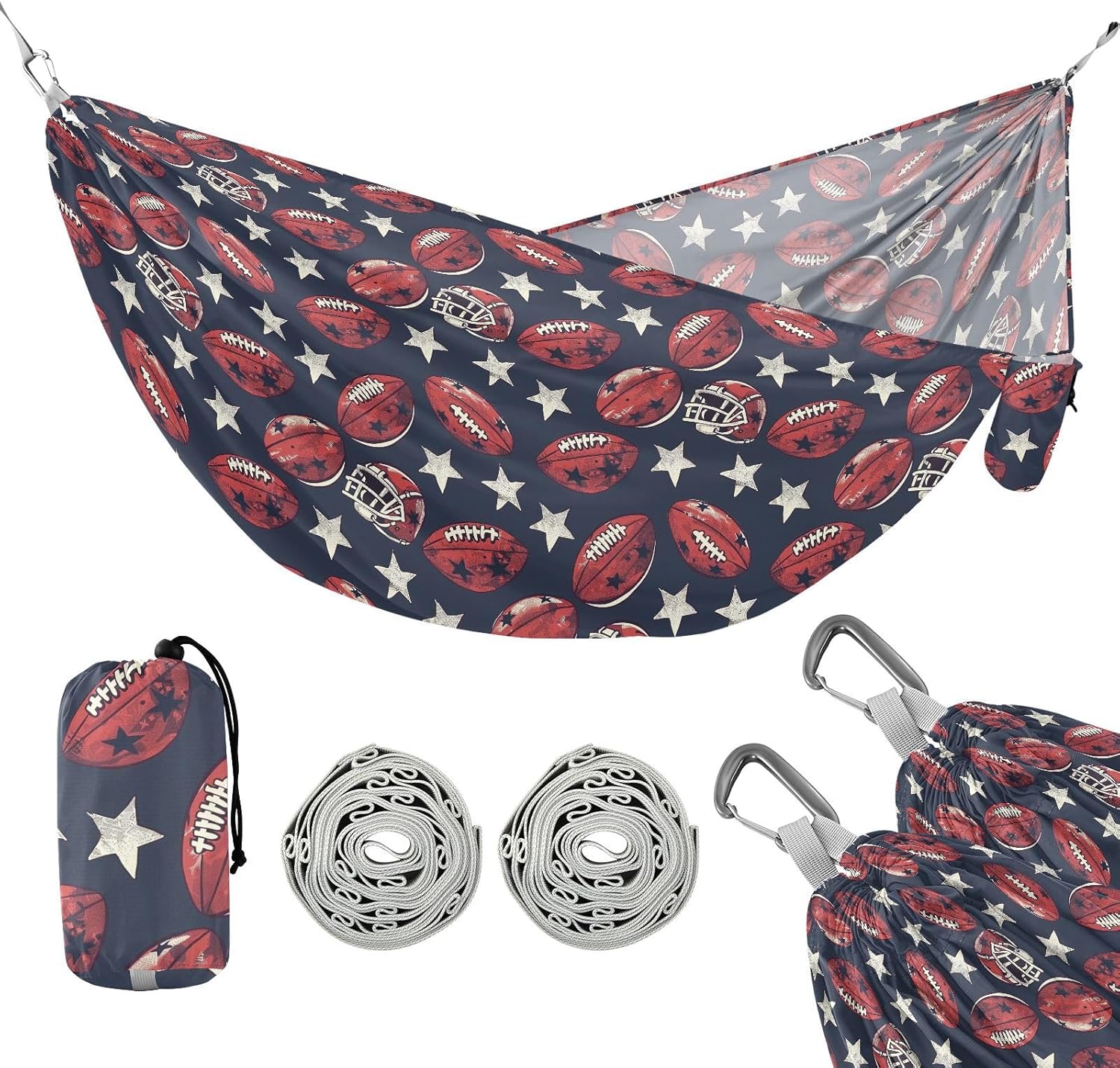 ALAZA American Football Stars Vintage Camping Hammocks Single or 2 Person 500 lbs Portable Parachute Travel Hammock w/Tree Straps for Hiking Backpacking Indoor Outdoor