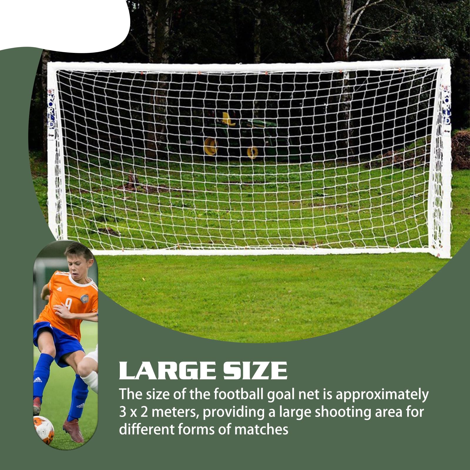 Rete di ricambio per porta da calcio, 3 m x 2 m, in polipropilene, per cancello da calcio, rete per cancello da calcio, rete da calcio, per allenamento di calcio, gioco di calcio