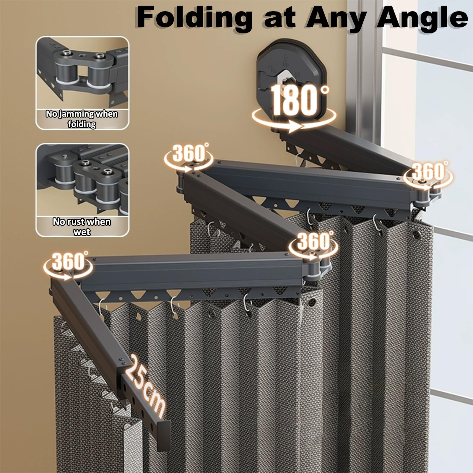 Pieghevole Tenda da Doccia in Lino Impermeabile - Tende da Doccia Antimuffa con Bastone Tenda Vasca da Bagno, Fissaggio a Ventosa Senza Perforazione per Bagno Spogliatoio(Cachi,138 cm+25 cm)