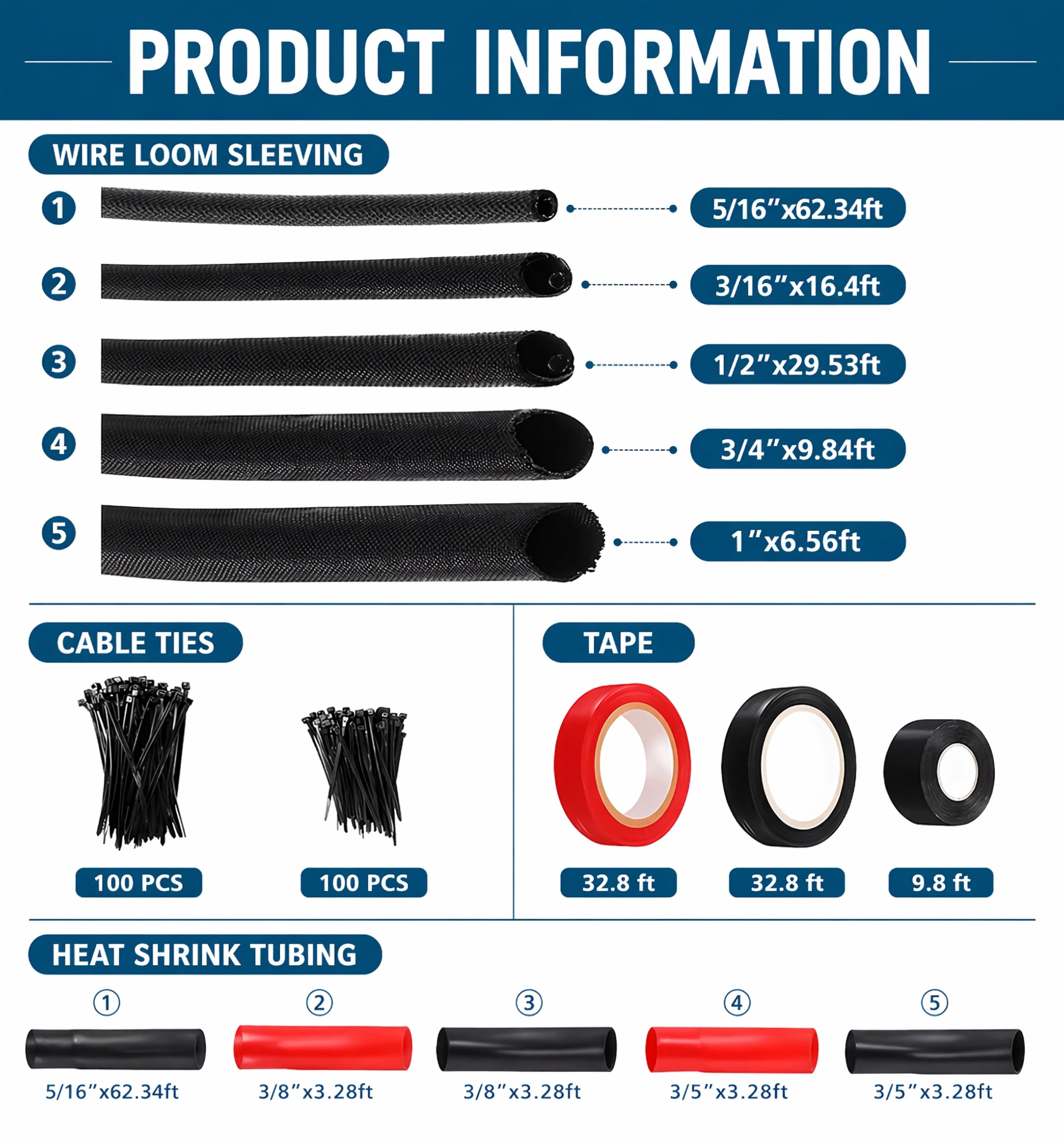 Kit Master per telaio a filo spaccato, kit di protezione per cablaggio e cablaggio per autoveicoli, cavo e manicotto senza masticazione, tubi termorestringenti, guaina intrecciata per auto, camion