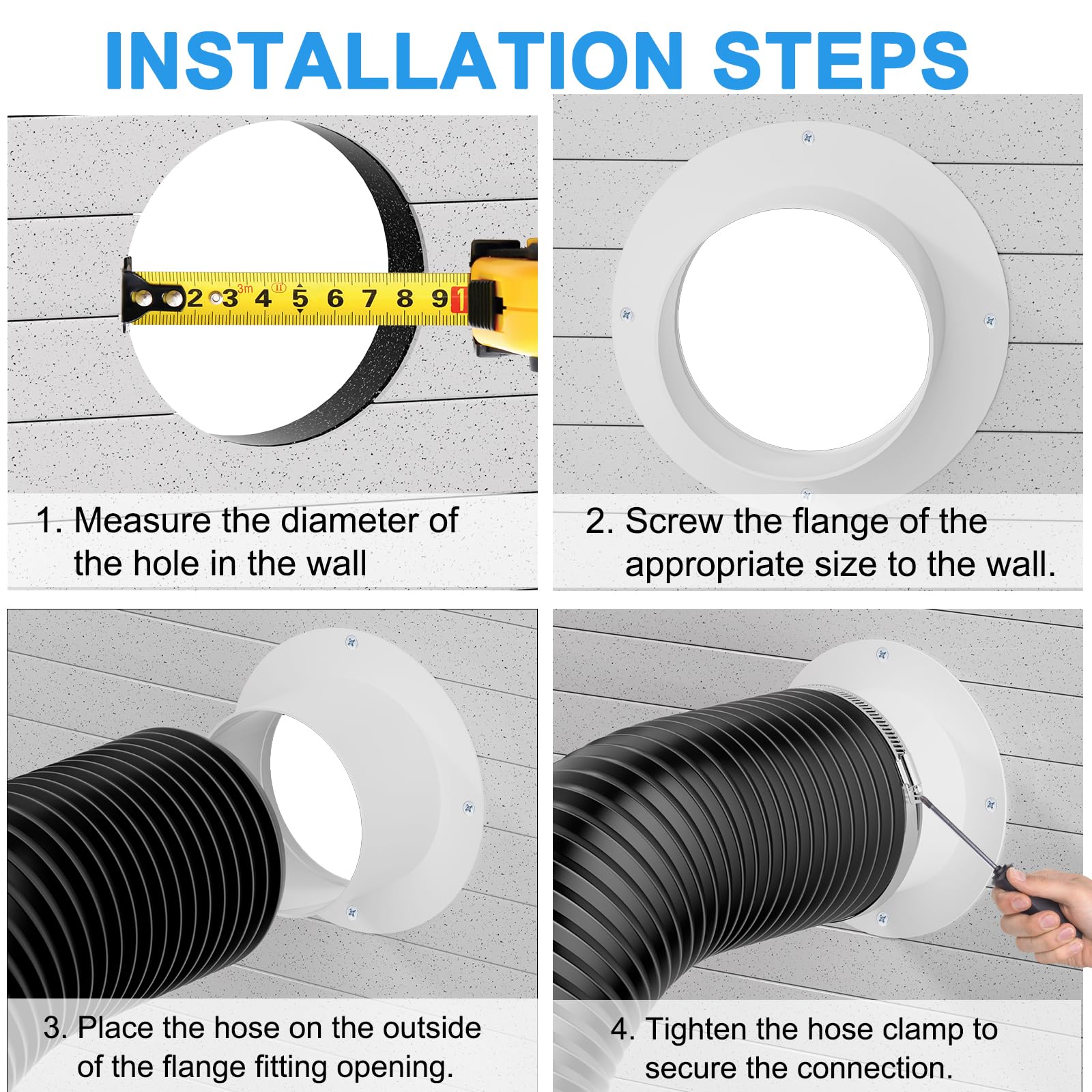 Hon&Guan Flangia a parete dritta, diametro 100 mm, flangia per tubo di ventilazione bianco, flangia per tubi di saldatura, flangia per sistemi di ventilazione, asciugatrici, bagno in ABS
