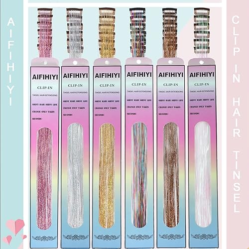 Miniatura 6 de 6 piezas de oropel de cabello con clip, resistentes al calor, kit de oropel de 23.6 pulgadas, extensiones de cabello de oropel con clip, clip de