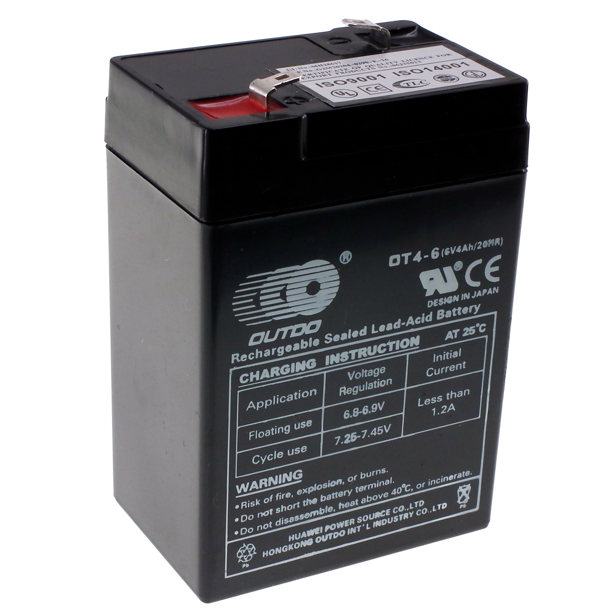 Batteria al Piombo sigillata Ricaricabile da 6 V e 4 Ah. Ideale per Giocattoli da Cavalcare, torce, sistemi di Allarme, ups e Molto Altro Ancora.