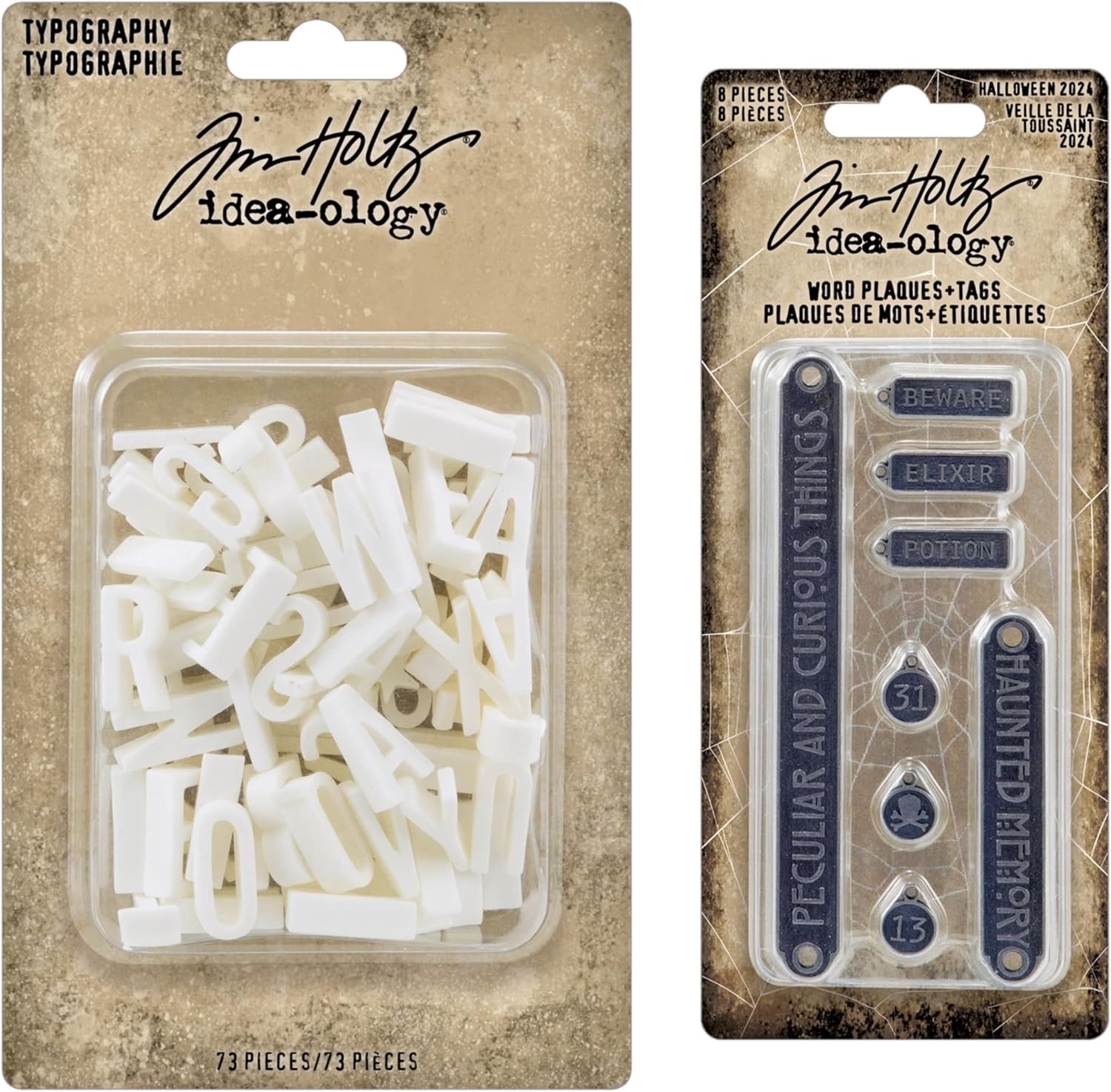 Tim Holtz Idea-ology Halloween 2024 Typography Letters and Word Plaques, 81 Pieces