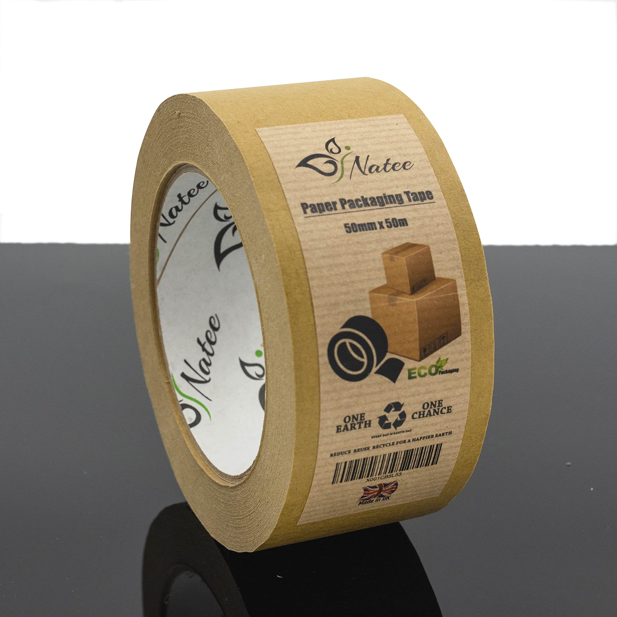 NATEE® Nastro adesivo in carta kraft, completamente riciclabile, resistente, ecologico, per imballaggi e scatole, carta marrone per traslochi, 50 m x 50 mm (6)